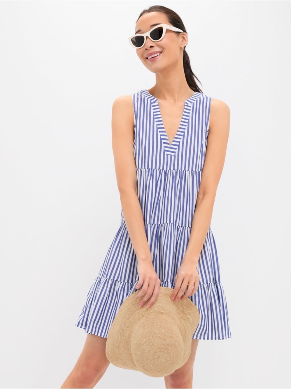 Pomander Place - Blue and White Stripe Sleeveless Cotton Poplin Kenzo Dress